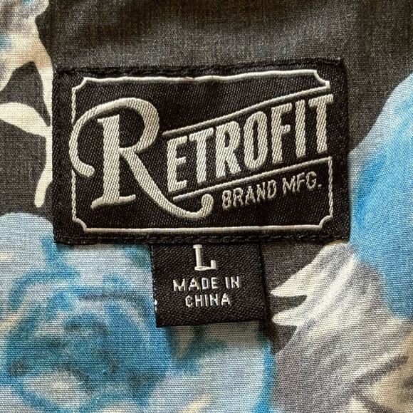 Retrofit Black Blue Floral Short Sleeve Button Down Mens L - Picture 2 of 5